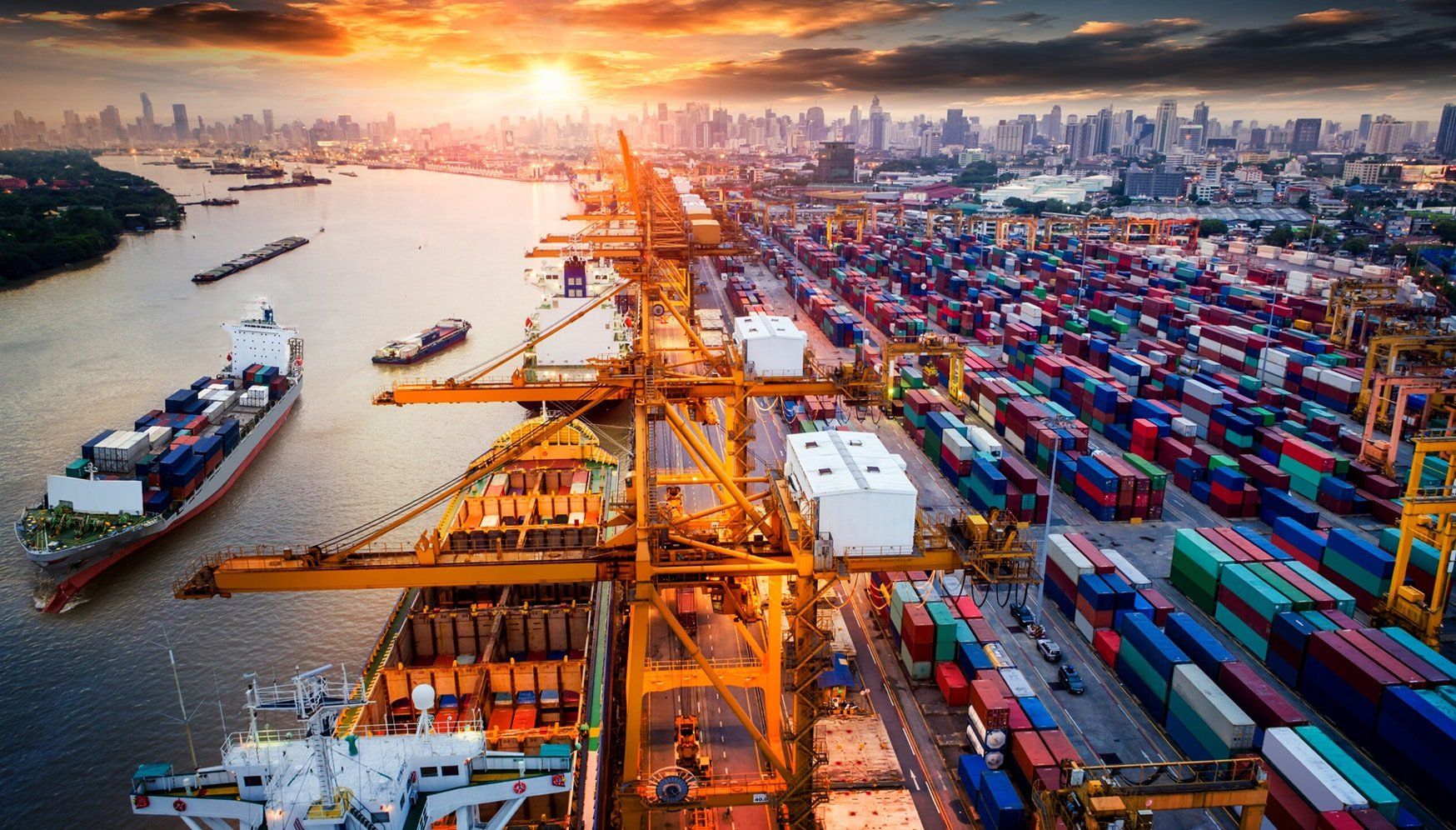 a large container ship in a port